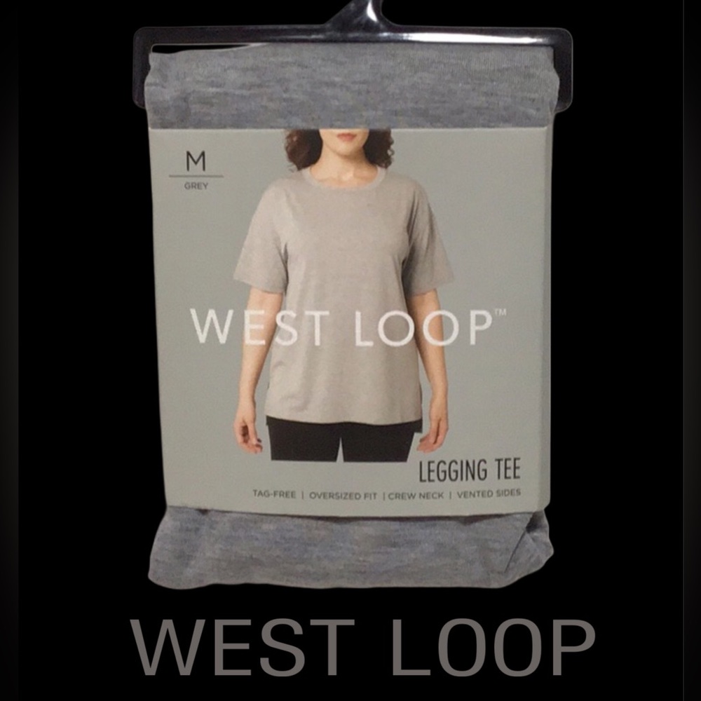 New WEST LOOP Legging Tag Free Tee Crew Neck, Vented Sides, Oversized, Grey, M